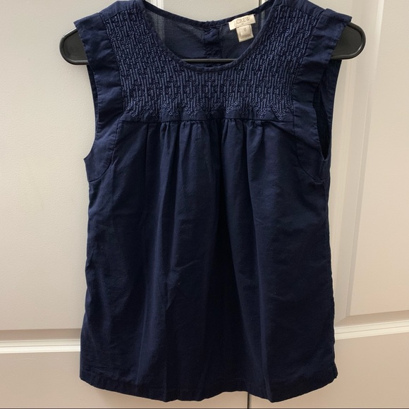 J. Crew—Navy Embroidered Windowpane Sleeveless Top/Tank—Size 0 - Picture 2 of 10